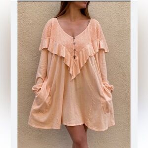 NWOT Free People Beach Peach Cottage Core Pockets Dress S